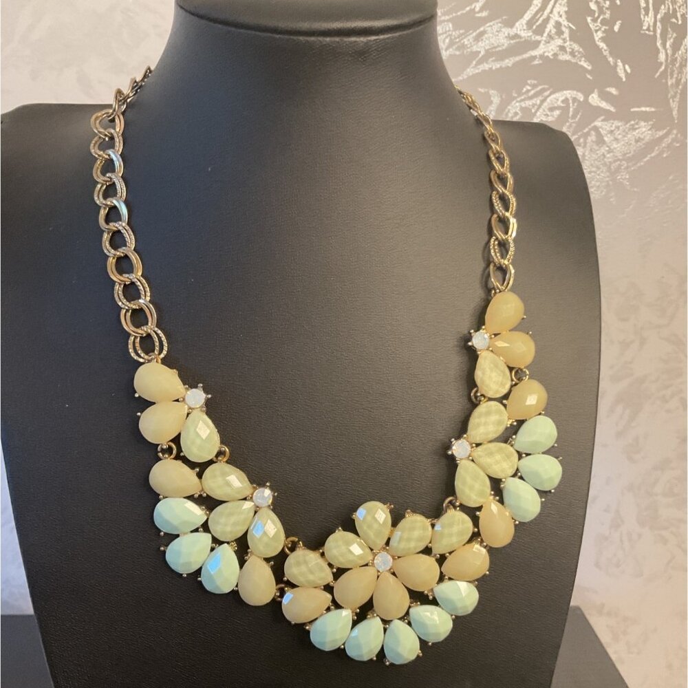 Chunky Statement Necklace With Pastel Flower Beads And Gold Chain For Women